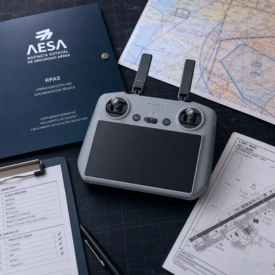 Emisora de control inteligente con pantalla y documentación técnica para la categoría de normativa y legislación AESA de Toledrón.