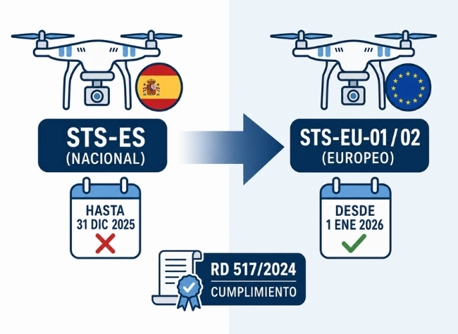 diagrama-conversion-escenarios-sts-nacionales-a-europeos-aesa Diagrama explicativo sobre el proceso de conversión y convalidación de la titulación práctica de drones de escenarios nacionales STS-ES a escenarios estándar europeos STS-EU de AESA.
