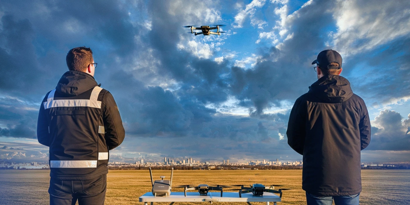 curso-piloto-drones-sts-toledo Pilotos de drones realizando un curso STS al atardecer