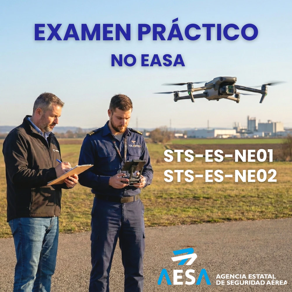 Examen Práctico Piloto de Drones STS NO EASA Evaluación práctica oficial de pilotos de drones no EASA STS-ES-NE01 y STS-ES-NE02 con DJI Mavic 3 Enterprise.